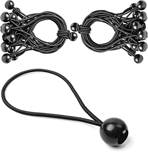 Spanngummi mit Kugel, 50 Stück, 20 cm Länge, 5 mm starke Gummiseile, Schwarz, Gummispanner für Plane, Pavillon, Sonnensegel, Zelt, Anhängernetz, Expanderschlinge mit starker Spannkraft, Gummischlaufen