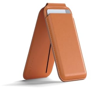 Satechi Porte-Cartes MagSafe et Support pour iPhone, MagSafe Wallet avec 4 Emplacements pour Cartes, NFC, Magnétique, pour Les séries iPhone 16/15/14/13/12 – Matériau Premium (PU) Orange