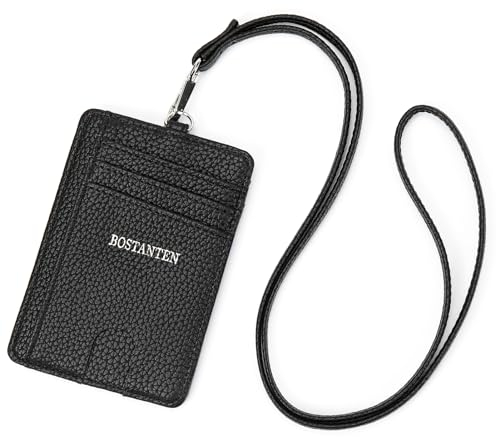 BOSTANTEN Kreditkartenetui Damen PU Leder Geldbörse Damen Klein RFID Schutz Kartenetui Frauen Geldbeutel Slim Portemonnaie Mit Schlüsselband,Schwarz