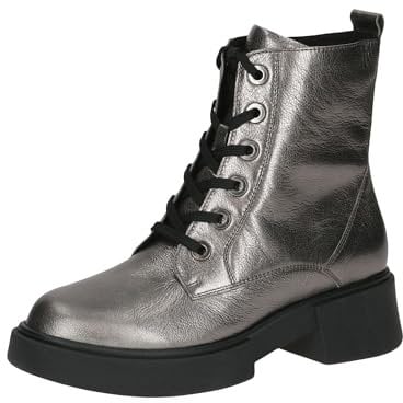CAPRICE Damen Stiefeletten zum Schnüren aus Leder mit Reißverschluss, Metallisch (Stone Metallic), 41 EU