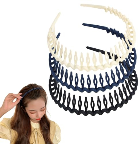 scicent Haarreifen Männer 3 Stück Haarband Damen Elastisches Zickzack Haarreif Matt Rutschfest Schwarz Stirnband Kosmetik Haarreif Damen für Sport, Fitness, Tägliches Make-up - 23304