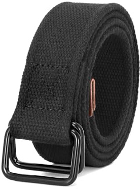 JASGOOD Men Canvas Belt Web Fabric Casual Work Belt with Black D Ring Set of 1,Black