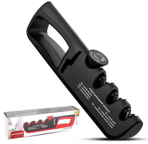 Afilador de cuchillos profesional 4 en 1, afilador de cuchillos manual con 6 pasos ajustables individualmente, para afilar cuchillos de cocina, tijeras