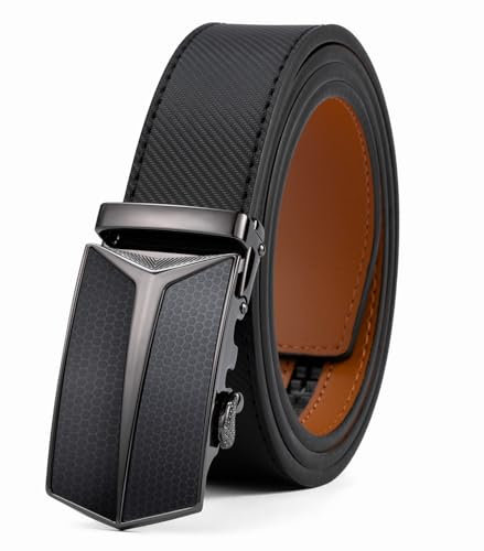 VRLEGEND Gürtel Herren Automatik Ledergürtel Ratsche Gürtel ohne Löcher für Business Anzug,Größe Angepasst,mit Geschenkbox （Schwarz,Einstellbare 40W-44W=130cm