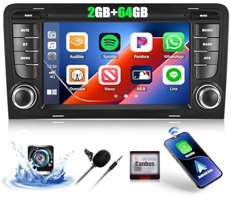 CAMECHO 2G+64G Android 13 Car Stereo for Audi A3 S3 RS3 8P with Wireless CarPlay Android Auto 7 Touch Screen Bluetooth Car Radio with GPS WiFi FM RDS Mirror Link AHD Reversing Camera