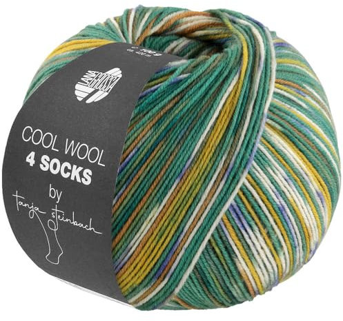 LANA GROSSA Cool Wool 4 Socks Print | Bedrucktes Merino-Sockengarn aus mehrfach verzwirnten Einzelfäden | Handstrickgarne aus 75% Schurwolle | 100g Wolle zum Stricken & Häkeln | 420m Garn FB 7204