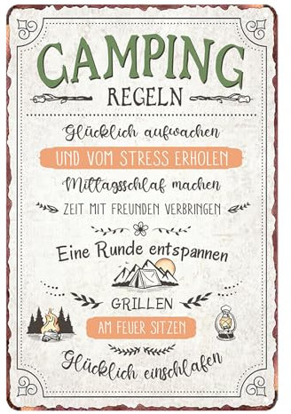 Camping Regeln Schild-Camping Retro Blechschild,Vintage Camping Metallschild Outdoor Camping Deko für alle Camping Fans 20x30cm
