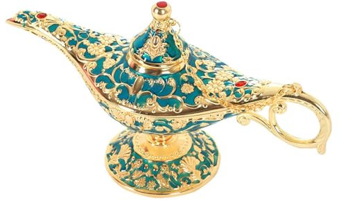 ENGFGH Retro-Dschinni-Lampe, große Aladdin-Wunderlampe, Vintage-Magielegende Aladdins Dschinni-Lampe grün, Wunschlampe aus Metall for Zuhause, Tee-/Ölkanne, Aladdin-Dschinni-Haushaltsornamente