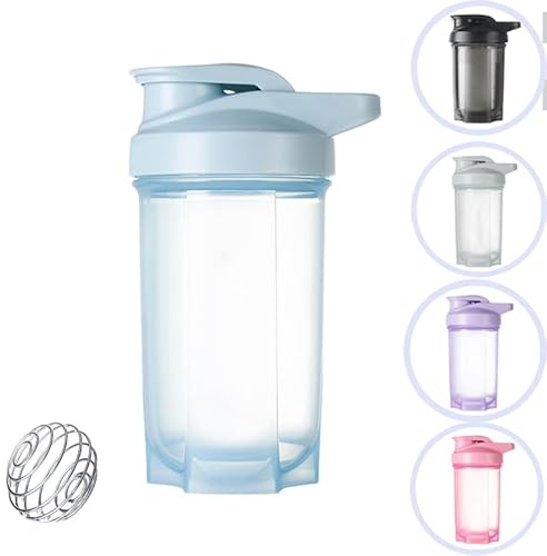 HUIQIHANG Protein Shaker Bottle 500ml with Stainless Steel Mixing Ball, BPA- and DEHP- free, Leakproof Flip On Lid, Temperature Safe, Dishwasher Safe Perfect for Mixing Powdered Shakes - (Blue)