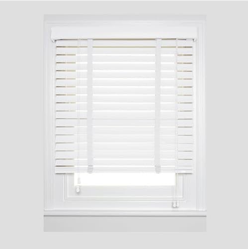 APEX FURNISHINGS Persianas venecianas de madera sintética para ventana, listones de 50 mm, cinta blanca, recortable, para ventanas de oficina en casa (45 cm x 150 cm)
