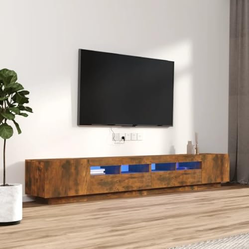Canditree Ensemble Meubles TV Moderne avec Lumières LED, 200 cm Banc TV avec étagères de Rangement, Support de Télé pour Salon (Chêne fumé)