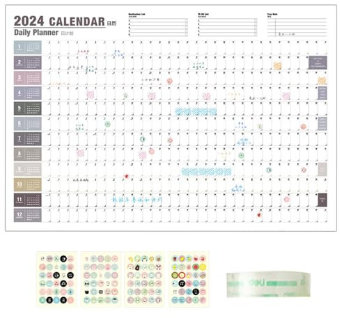 Setauoo 365-Tage-Kalender 2024 Wand,2024 Wandkalender Poster,Jährlicher Wandkalender 2024 | Wandkalender, Posterkalender, Jahresplaner 2024, Januar 2024 – Dezember 2024