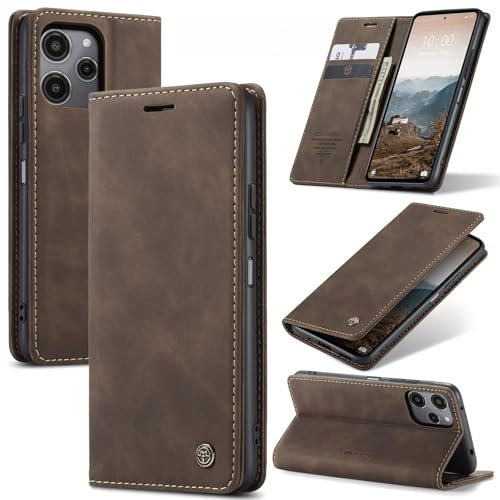 owlhold hülle Xiaomi Redmi 12 4G/5G Klapphülle Premium Lederhülle Weiches Vintage-Nubukleder Faltbare Ständer Klapphülle Kartenfach stoßfest Schutzhülle Handyhülle für Xiaomi Redmi 12 4G/5G - Kaffee