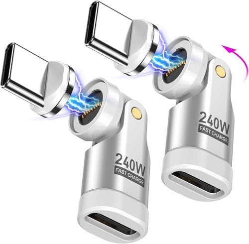 VAFOTON 240W USB C Magnet Adapter, 9-Pin Type C Magnetischer Adapter (2 Pack), 540° Drehung Typ C Magnetisch Adapter, Unterstützt PD 240W 5A Quick Charge, Data Transfer, Für MacBook USB-C Laptop