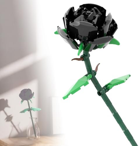 Vilbocr Roses Flower Building Block Toy,Single Tube DIY Roses (Two Forms)-About 100 Parts,Flower Roses Artificial Flowers Botanical Collection Dinner Table Home Decor Gift (black)