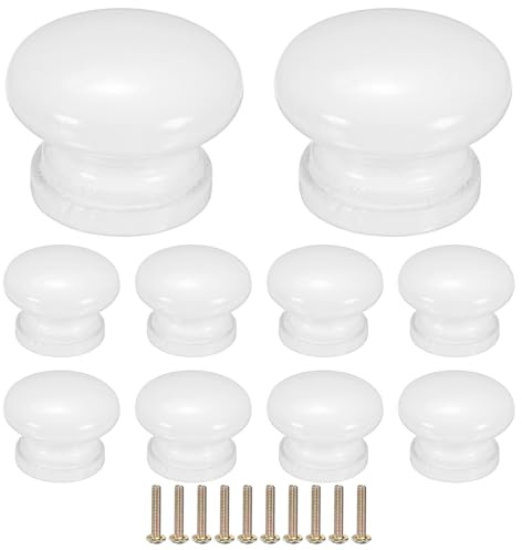 M METERXITY 10-Pack Kicthen Cabinet Knobs, 1-3/8 in(35mm) [White] | Solid Wood Round Drawer Pull Handle for Dresser/Office/Cupboard, Drawer Knob Hardware