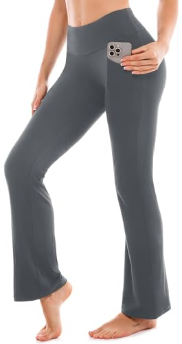 SINOPHANT Yoga Pants for Women Flared Leggings High Waisted Bootcut Trousers Womens Gym Wide Leg Workout Stretchy Grey S 30inch