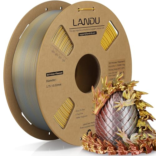 LANDU Silk PLA Filament Tricolor Silk PLA Filament 1,75mm 1kg 3D Drucker Filament 3 Color Silk Hochglänzende Oberfläche Maßgenauigkeit +/-0.02mm,Silk Gold Silber Kupfer