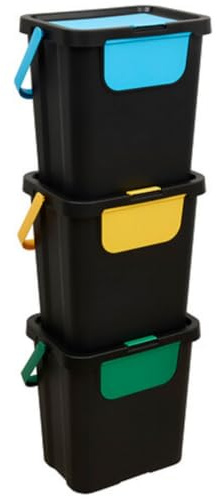 PEGANE Lot de 3 poubelles de tri 3 Bacs empilables, capacité 24 l - Longueur 26,5 x largeur 38,5 x Hauteur 109 cm