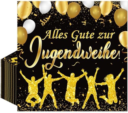 Afritee Servietten Jugendweihe Deko Junge Mädchen, 50 Stück Servietten Alles Gute Zur Jugendweihe, Schwarz Gold Tischdeko Party Papierservietten Geschenke Deko 33 X 33cm