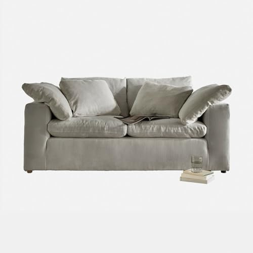 Loberon Sofa Everholt - 2-Sitzer - Weicher Sitzkomfort - Üppige Kissen Inklusive - Zeitlose Eleganz - Sitzmöbel - Couch - Eschenholz - Baumwolle, grau