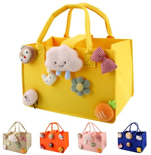 LaresDay Filz Aufbewahrungstasche 30x20x18 cm – Geschenktasche für Kinder, bunt, mit Griff, ideal für Spielzeug, DIY, Geburtstag & Feiertage (Gelb)