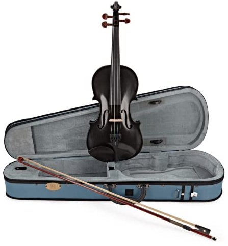 Stentor Harlequin Violin Outfit 3/4 Size, Violin for Intermediates with P&H Fibreglass Bow, Lightweight Case, Colourful String Instrument 1401CBK, Black