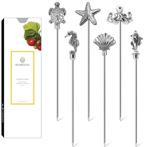 Homestia Metal Cocktail Picks, 4.7 Ocean Series Garnish Swords, 6 Pcs Fancy Martini & Olive Picks, Vintage Cocktail Pins