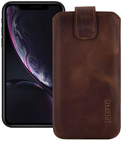 Suncase ECHT Ledertasche Leder Etui kompatibel mit iPhone 11 (6.1) Hülle Tasche Schutzhülle (mit Rückzugsfunktion und Magnetverschluss) in antik Coffee