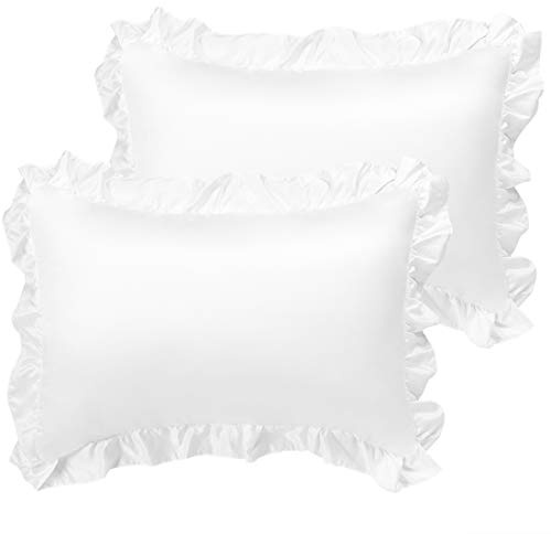 sourcing map Kissenbezug mit Volant Satin Kopfkissenbezug Set für Haar- und Hautpflege Kantenlänge 7,5 cm Weiß 50x90cm