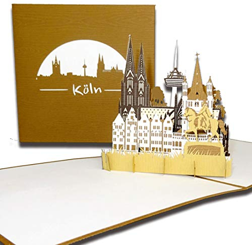3D Karte Köln – Panorama mit Kölner Dom“ Pop-Up Grußkarte als Souvenir, Geburtstagskarte, Einladung und Reisegutschein