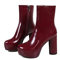 aanieshoeya Stiefeletten Damen Lack Kurzschaft Biker Boots Elegant Absatz Blockabsatz Herbst Weinrot 39EU
