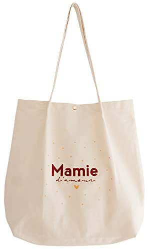 Manahia Tote Bag brodé Mamie - Mamie d'amour - Cadeau Mamie - Sac Mamie - Sac cabas Brodé avec poche - Cadeau Fête des Grands-Mères - Annonce Grossesse Mamie - Cadeau Noël Mamie - Anniversaire Mamie
