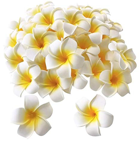 Tiamu 100Pcs Künstliche Frangipani-Blume, Hawaii Schaumstoff Plumeria, Frangipani Haar Clips Plumeria Haarspange, DIY Frangipani Hawaii Frangipani Kränze für Hochzeits Hawaiische Beach Party