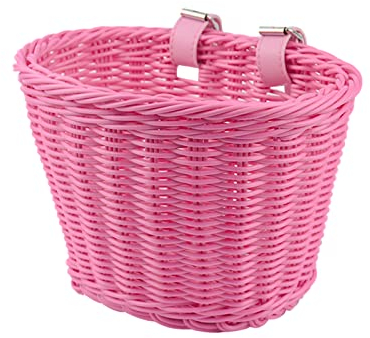 Fahrradkorb Vorne Kinder, AolKee andgefertigter aus Weidengeflecht mit Lenkerriemen, Vintage, Rosa, 21 * 14 * 15 cm