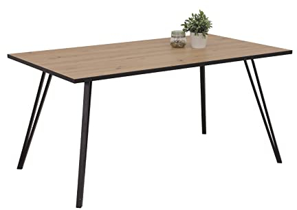 Hela Tische, Esstisch Küchentisch Oksana, Holzwerkstoff melaminbeschichtet,Artisan Eiche, V-Fußgestell Metall Schwarz, 160x90cm