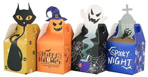 RUIYWEN 12 Stück Halloween Süßigkeiten Box Geschenktasche Süßigkeiten Kekse, Geschenkbox Bankett Party Dekoration, Geister Serie (4 Stil)