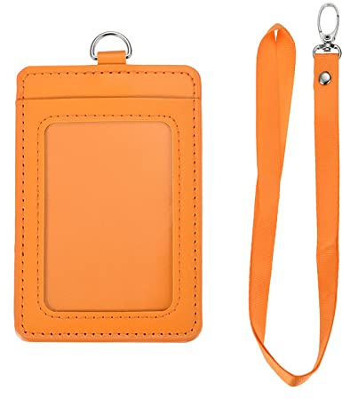 YOKIVE 1 pcs Badge Support, Vertical PU avec Rivet Détachable Cou Lanière | Protection Cartes, Excellent pour ID Cartes Nom Étiquettes (Orange, 4.3x2.9-pouce)