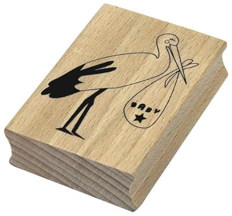 Artoz Stempel – Holzstempel – „Storch“ – 70 x 50 mm – Motivstempel zum Kartenbasteln für Deko oder Grüße zur Geburt, Taufe, Baby