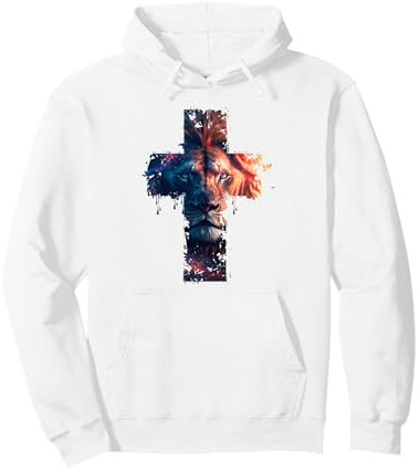 Grafik des Löwen von Juda, Kreuz Jesu Christi, christlicher Glaube Pullover Hoodie