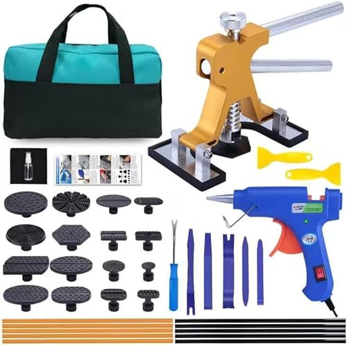 Auto Body Dent Puller Kit - Paintless Car Dent Repair Tool with Golden Dent Remover Kit and High Adhesion Glue Sticks for Auto Hail Damage Large & Small Ding Dent Removal Repair