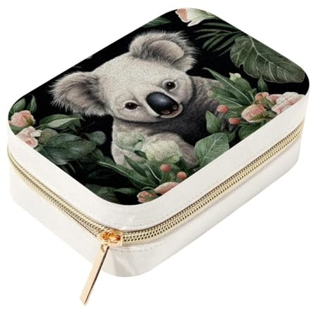 RODAILYCAY Koala Samt-Schmuckschatulle, tragbarer Aufbewahrungs-Organizer für Ringe, Halsketten, Ohrringe, Armbänder, ideal für Damen und Mädchen