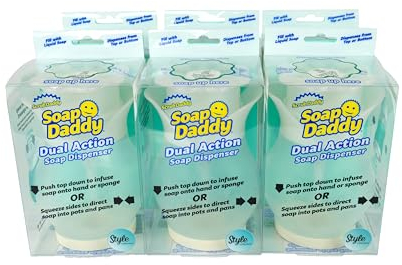 Scrub Daddy Soap Daddy Doppelseitiger Flüssigseifenspender für Küchenspüle + Badezimmerreinigung – nachfüllbar + einfach zu bedienende Arbeitsplatte – Verwendung mit Spülmittel oder Handseife – 1