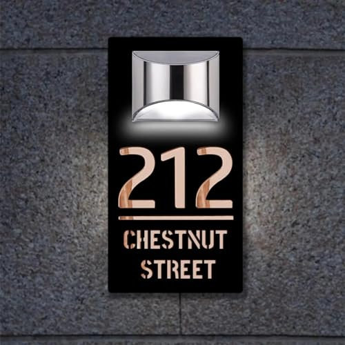 mxn Personalized Solar-Powered LED House Sign, Modern Style, Grey and Rose Gold, Acrylic Material, Wall Mount, 29x15cm (6mm), Perfect for Entrance and Outdoor Decoration