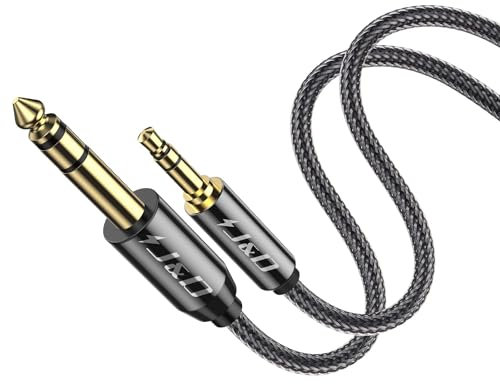 J&D Cable de Audio Estéreo de 3,5mm a 6,35mm, TRS Macho Chapado en Oro de 3,5mm (1/8) a 6,35mm (1/4) TRS Macho, Carcasa de Cobre, Trenzado de Nailon para Smartphone, Amplificadores, 0.6 m