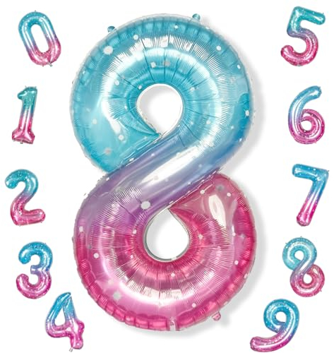 40 Zoll Luftballon 8 Geburtstag Lila Türkis, 101cm Meerjungfrau Folienballon Zahl 8, Regenbogen Zahlen 8. Geburtstagsdeko Ballon für Mädchen, Bunt Helium Zahlenballon 8 Deko zum Frau Jubiläum Party