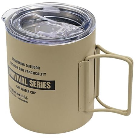 Gvblkq -Campingbecher, Saftbecher mit Deckel, faltbarer Henkelbecher, tragbarer Espressotasse, 320 ml Campingbecher, Reise-Saftbecher, Outdoor-Edelstahlbecher, kompakter Campingbecher