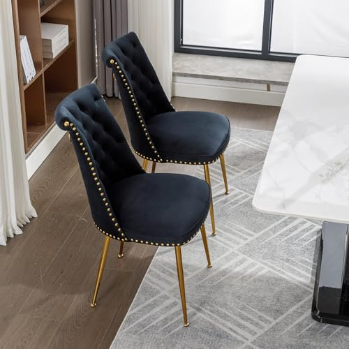 Billg Esszimmerstühle 2er Set, Esstisch Stühle aus Samt, Küchenstuhl Randnieten-Design, Polsterstuhl 330 Pfund Tragfähigkeit, Schalenstuhl Wird mit Metallfüßen Geliefert, Anti-Rutsch-Matte