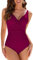 WIN.MAX Swimming Costume for Women Swimsuit Womens Swimwear Tummy Control Ruched Ladies Retro One Piece Swimsuit（Dark Red，UK14）