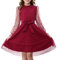 Rolanko Girl's Puff Long Sleeve Dress, High Waist with Belt A Line Ruffled Collar Contrast Mesh Princess Party Tulle Dresses, Red, 11-12 Years, 160